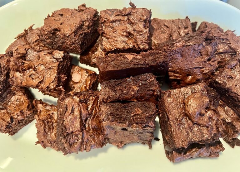 Thick fudgy espresso brownies with crackly chocolate tops and rich centers