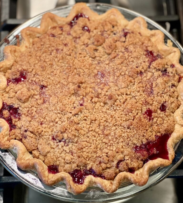 cherry peach pie with crumb topping