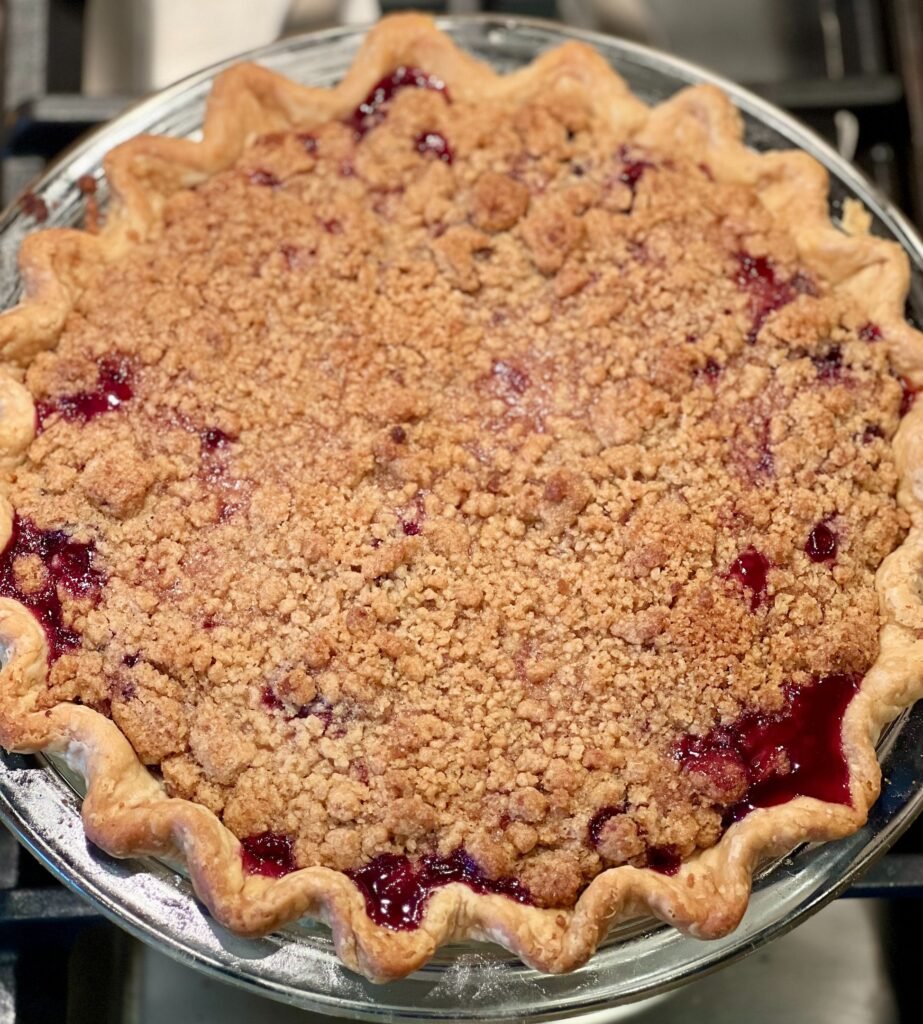 cherry peach pie with crumb topping