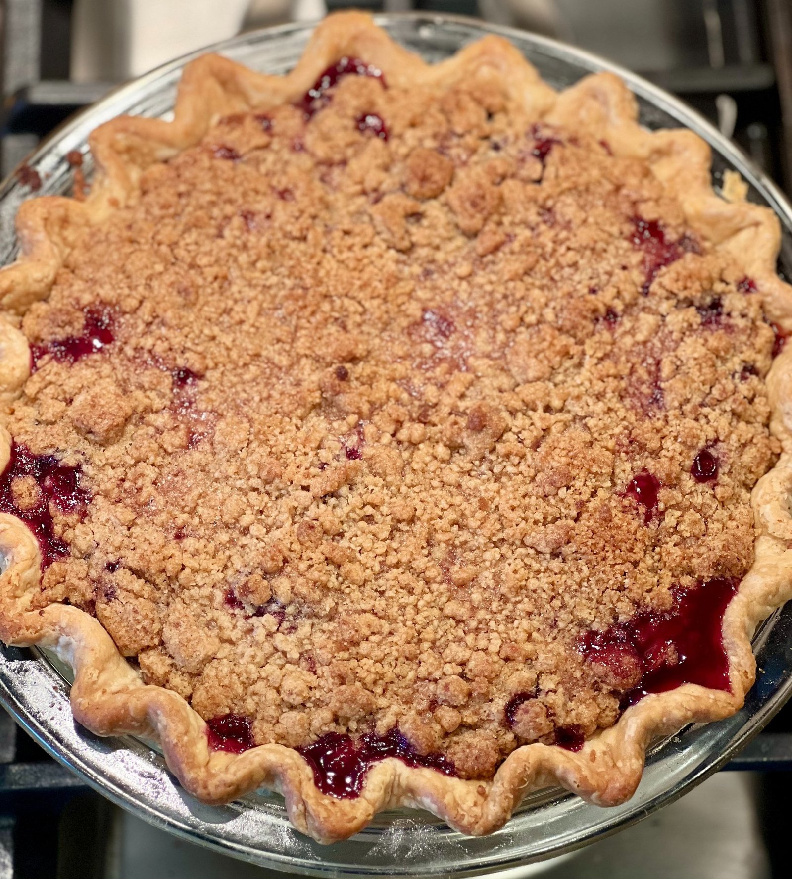 Cherry Peach Amaretto Crumb Pie