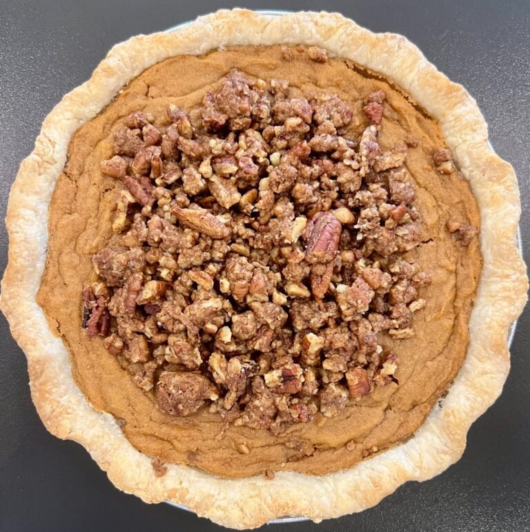 sweet potato pie with pecan crumble topping