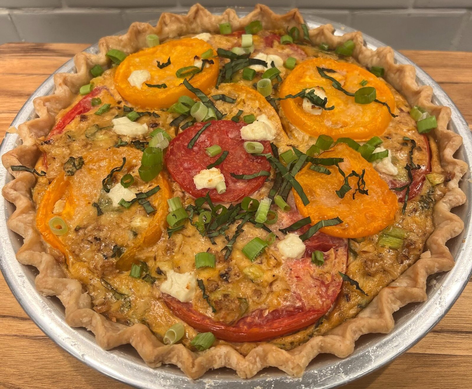 Tomato, Roasted Corn & Goat Cheese Pie
